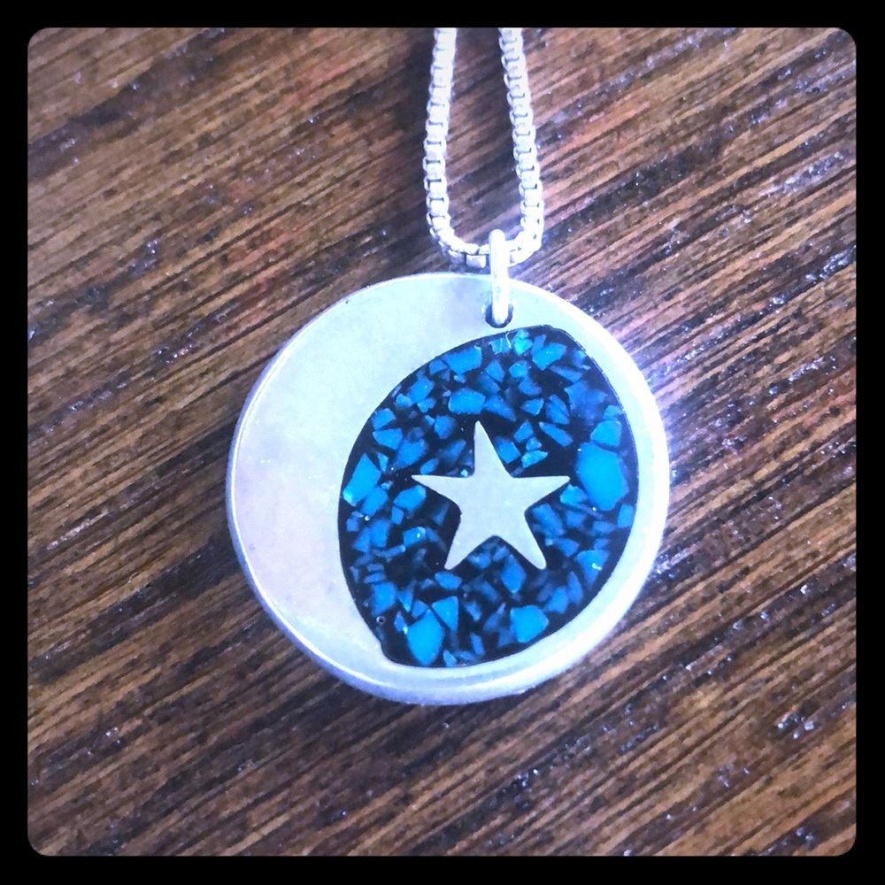 🌙 Silver & Turquoise Moon & Stars Necklace ⭐️